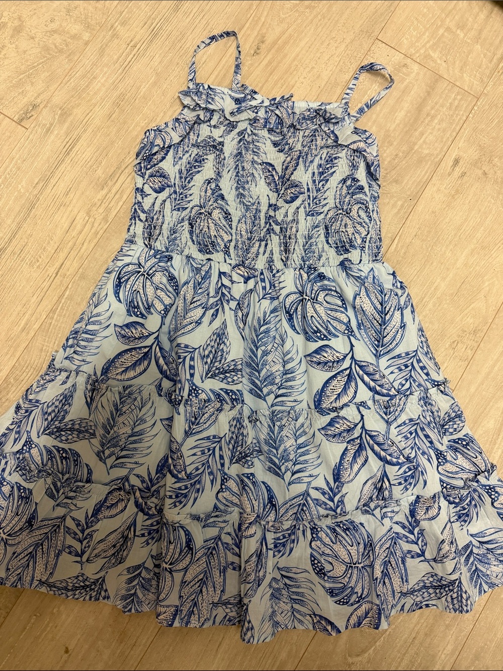 Children's Place Girls' Blue and White Leaf-Print Sundress
